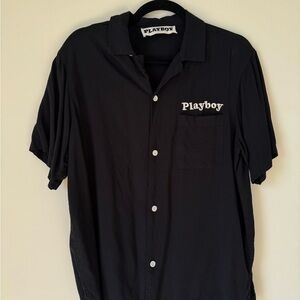 PLAYBOY Men's Black Casual Button Down Shirt